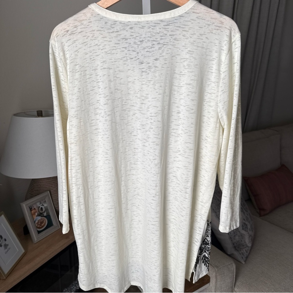 St. Johns Bay Women Blouse Size L Ivory Black Paisley Beaded 3/4 Sleeve NWT $30 - Picture 5 of 8
